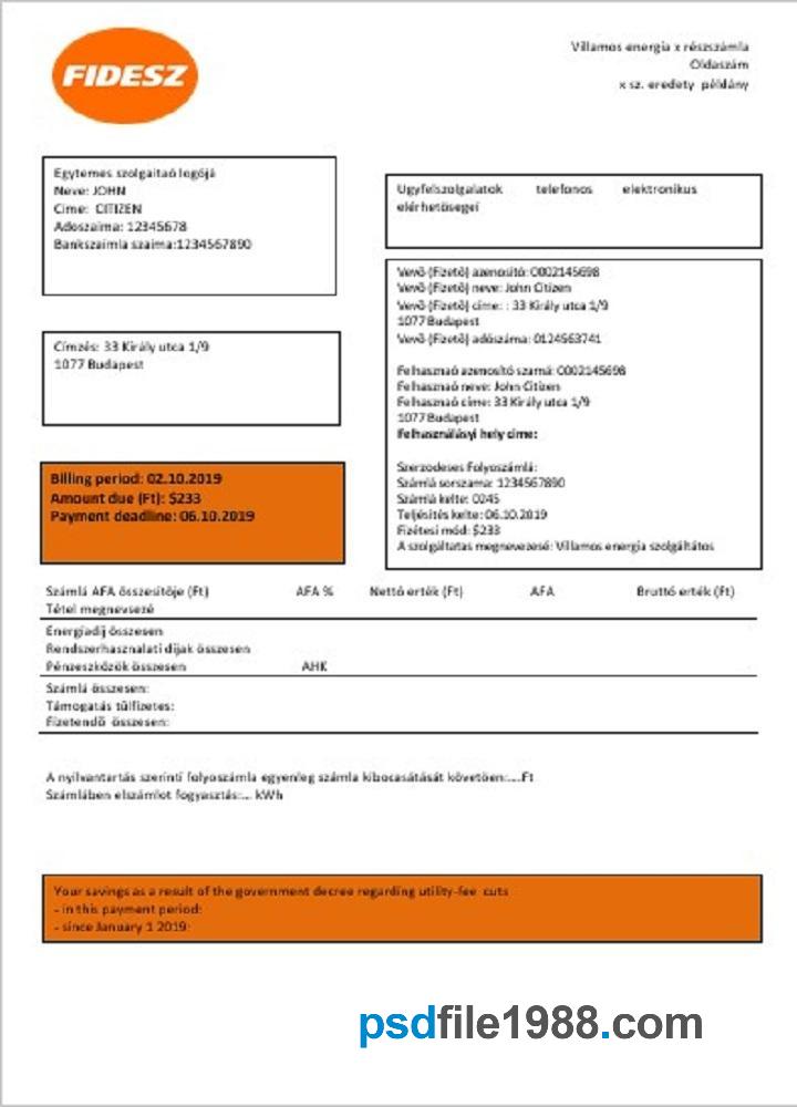 Hungary FIDESZ Utility Bill